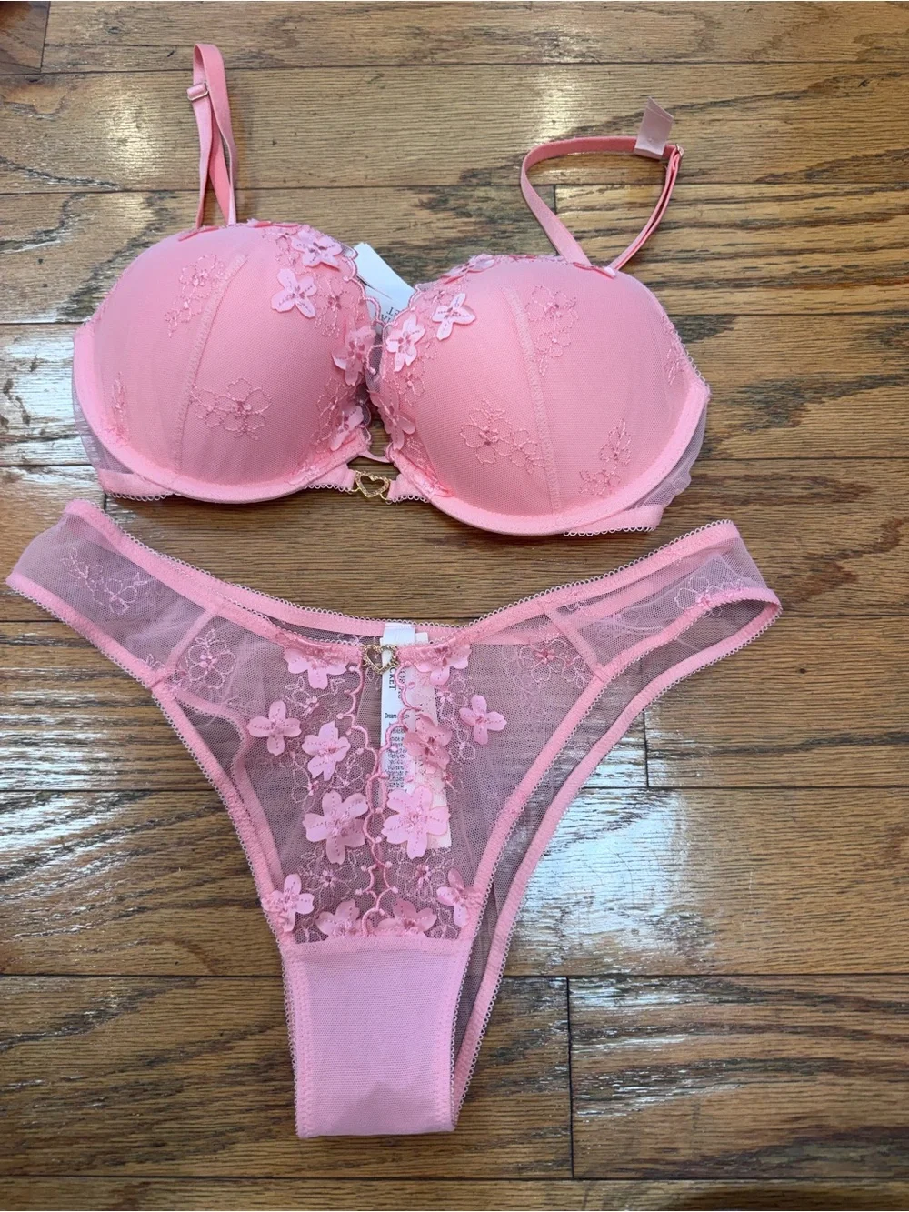Victoria's Secret Pink Floral Lace Bra and Thong Set